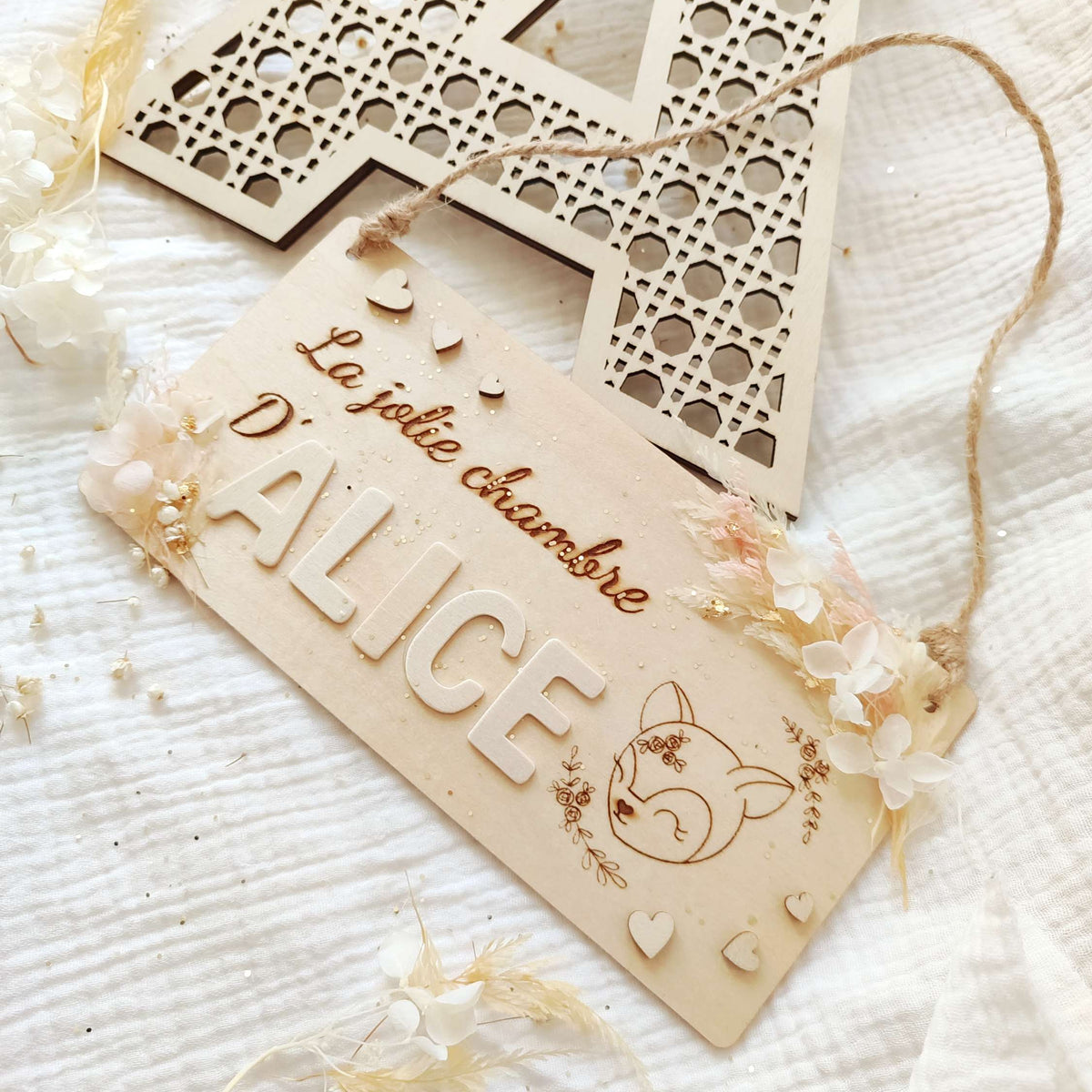 Panneau Prénom bois et fleurs séchées