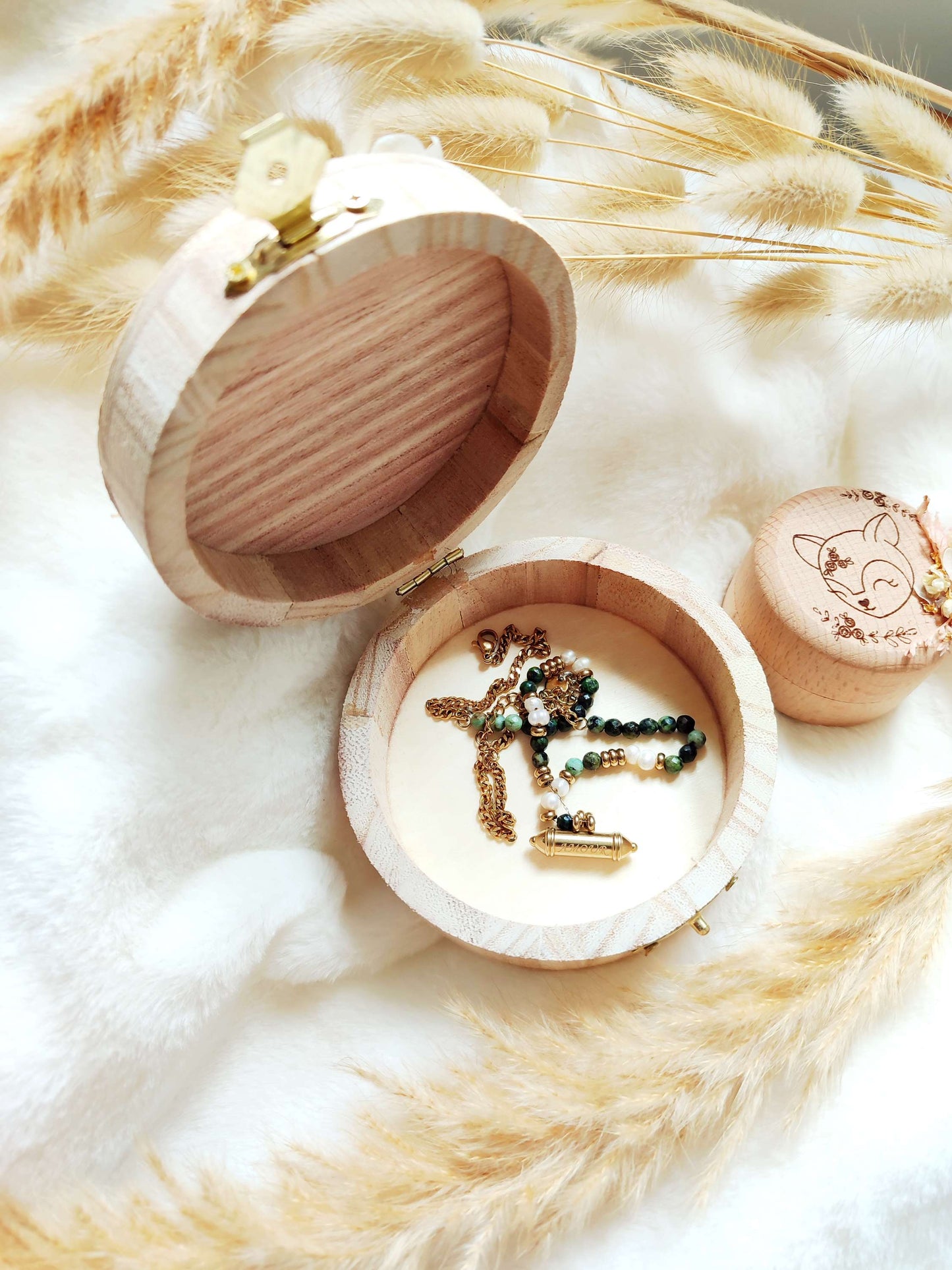 Boite à bijoux en bois + option prénom