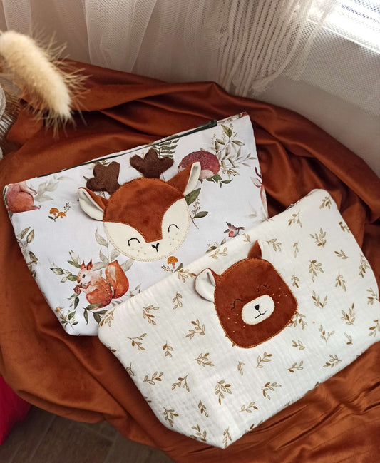 Trousse de toilette bébé à applique animal - modèle personnalisable