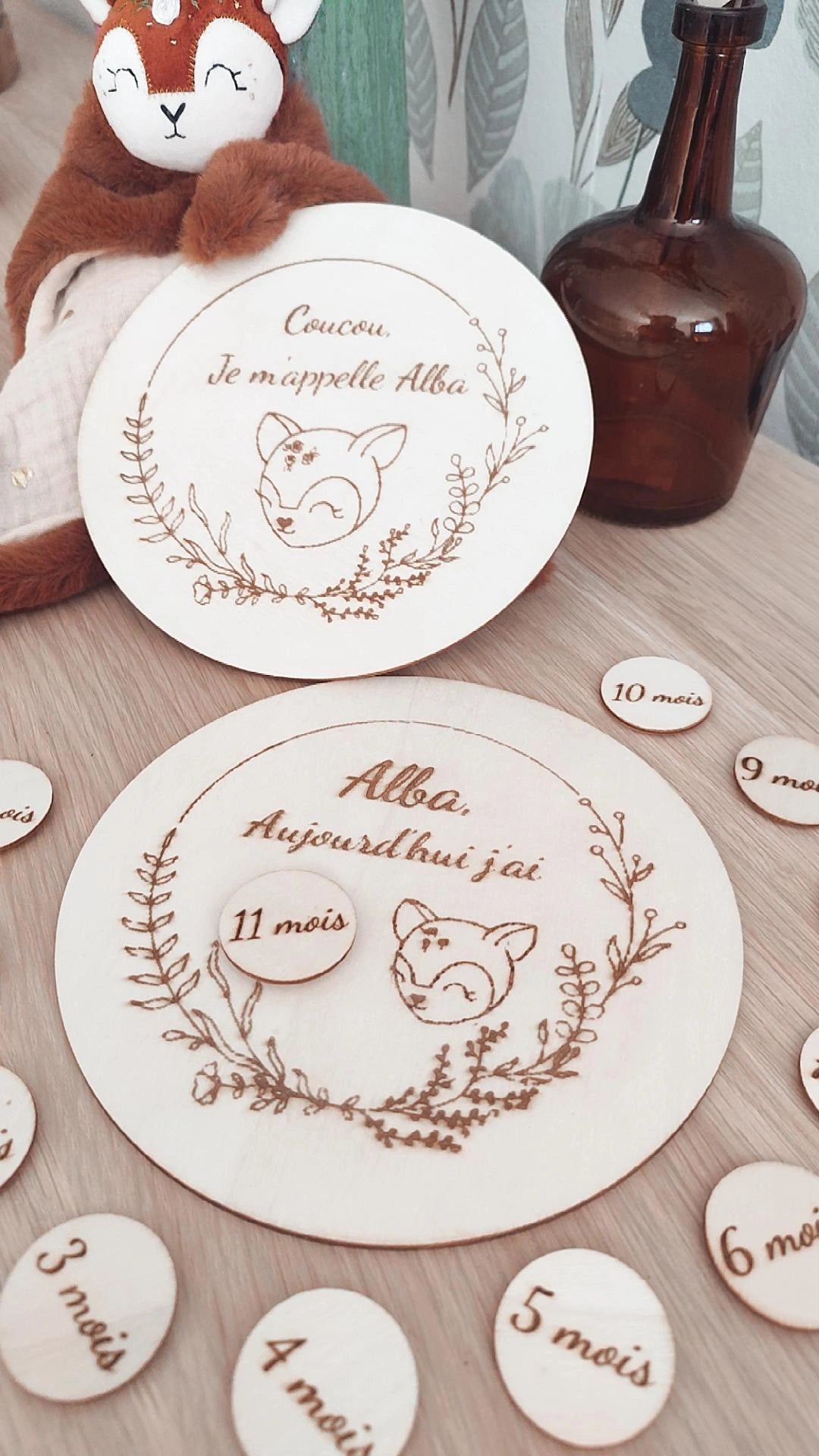 Carte annonce naissance Prénom+ animal personnalisable