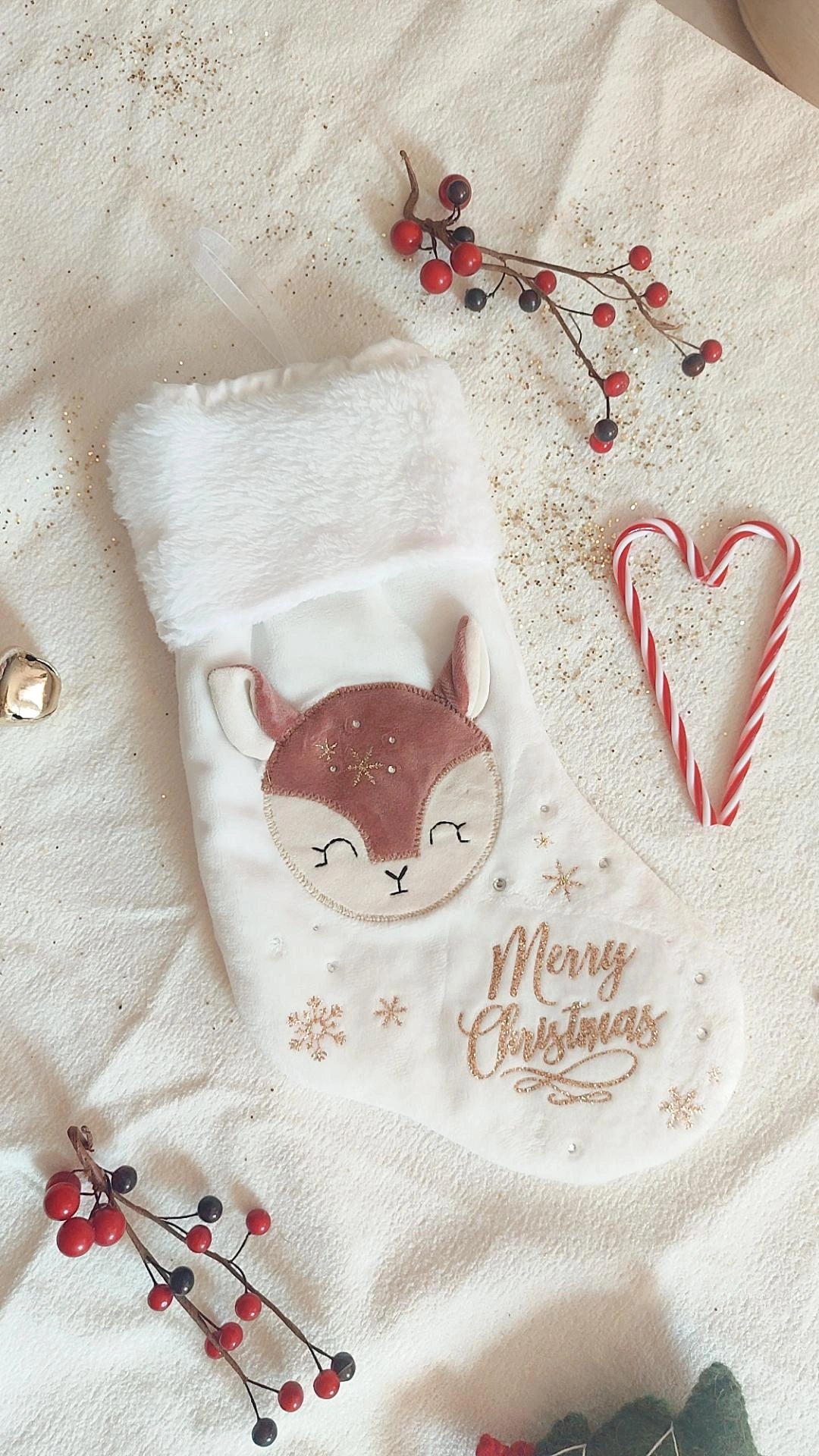 Chaussette de Noël Rosie La biche Rose ✨- Personnalisable