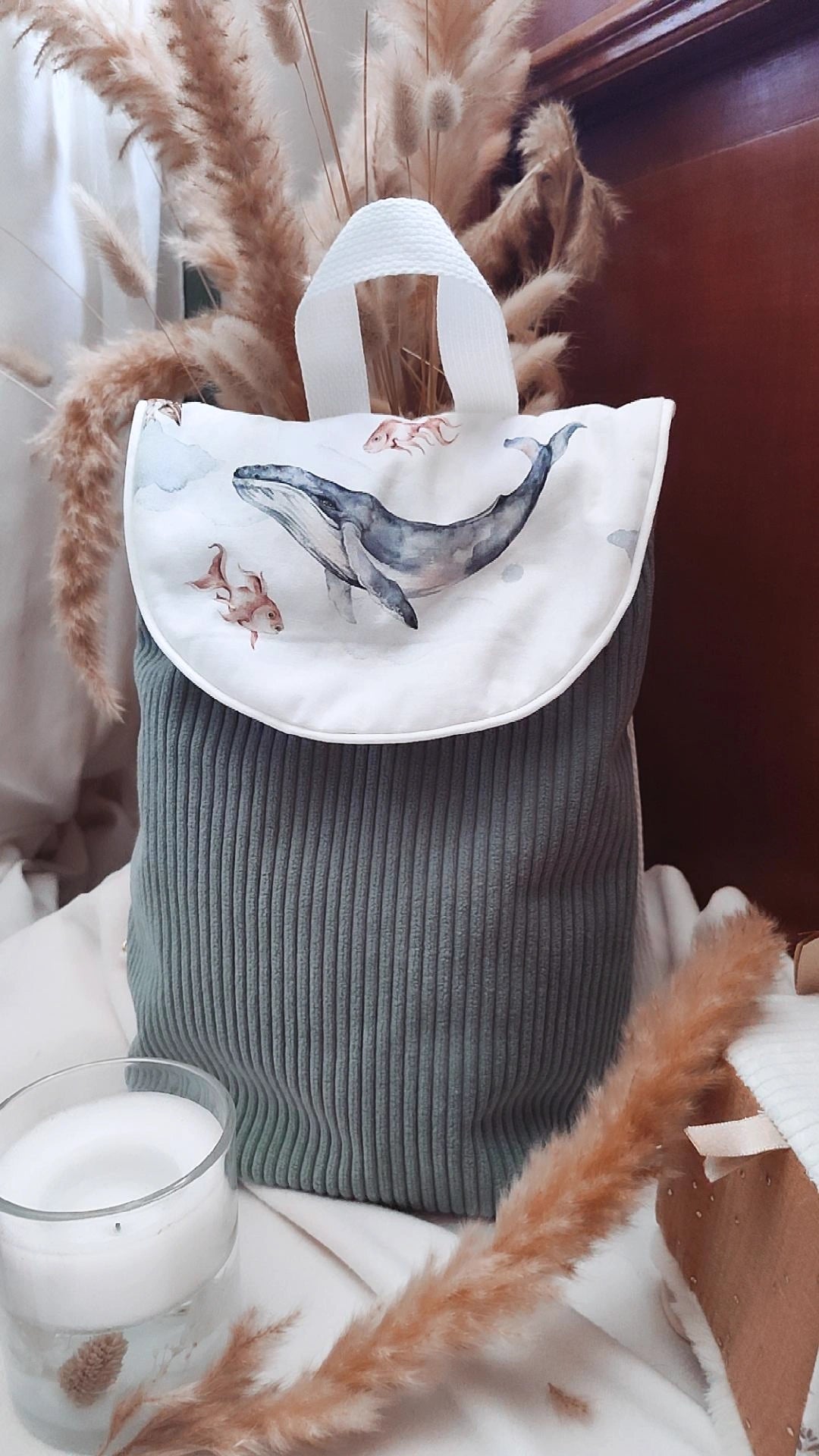 Sac à dos crèche/ maternelle – Modèle baleine en tissu fait main