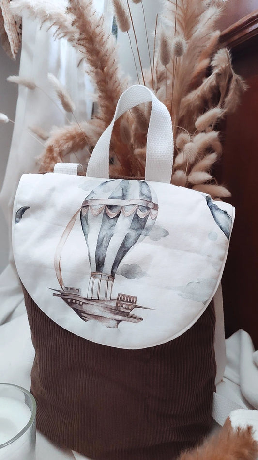 Sac à dos crèche / maternelle - modèle montgolfière en tissu fait main