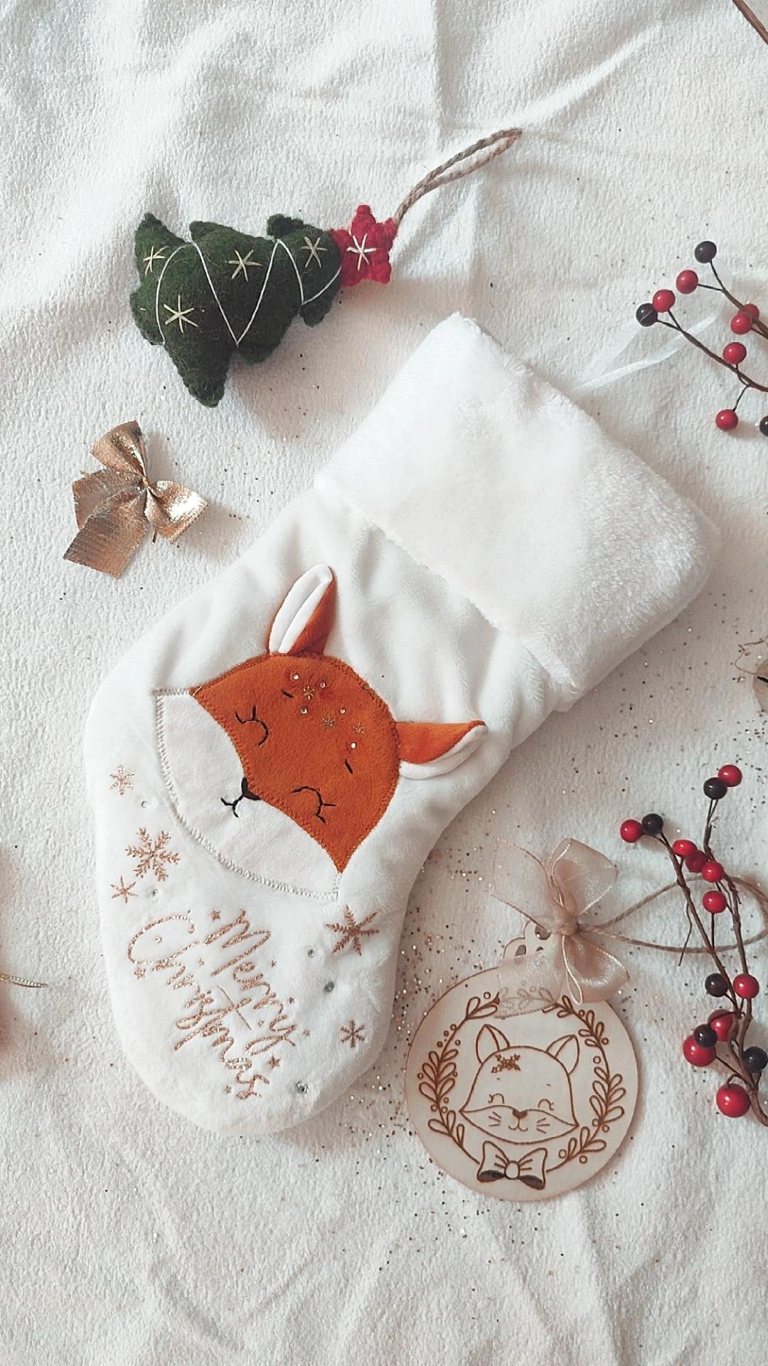 Chaussette de Noël modèle Léonard le Renard - Personnalisable