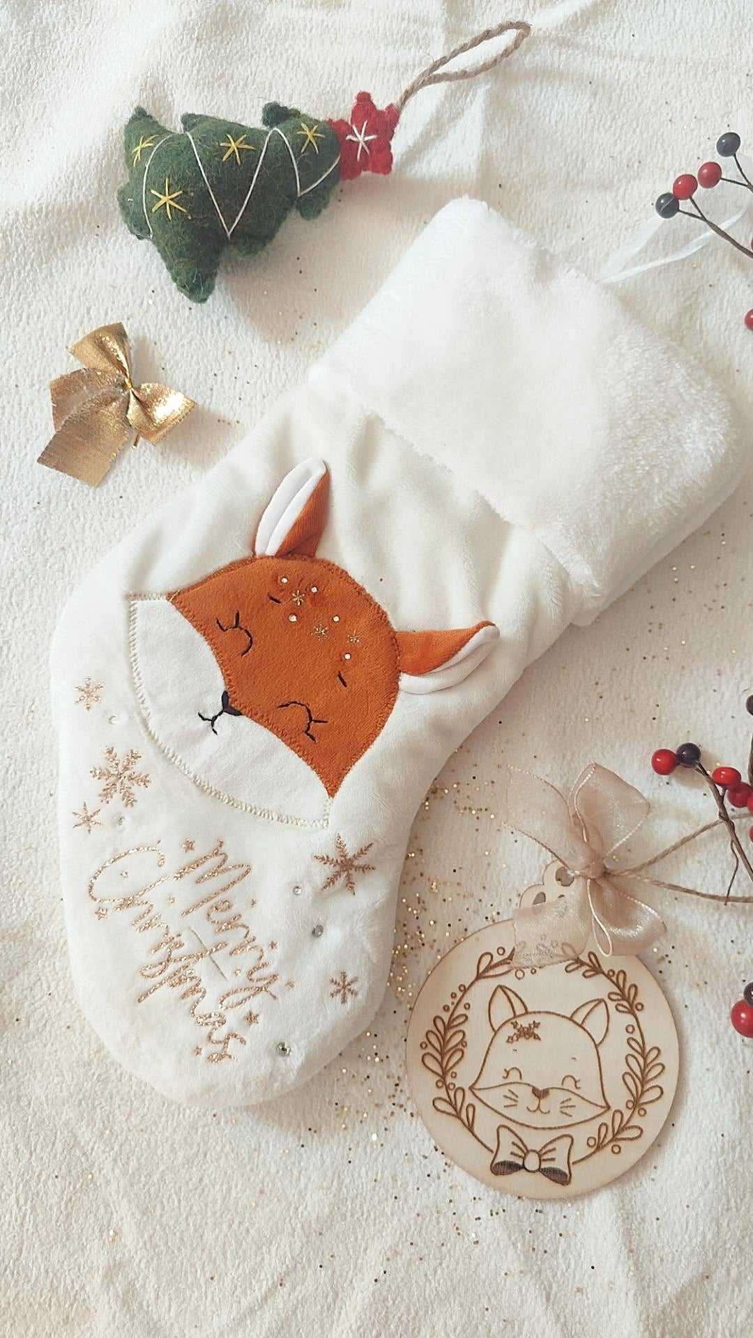 Chaussette de Noël modèle Léonard le Renard - Personnalisable