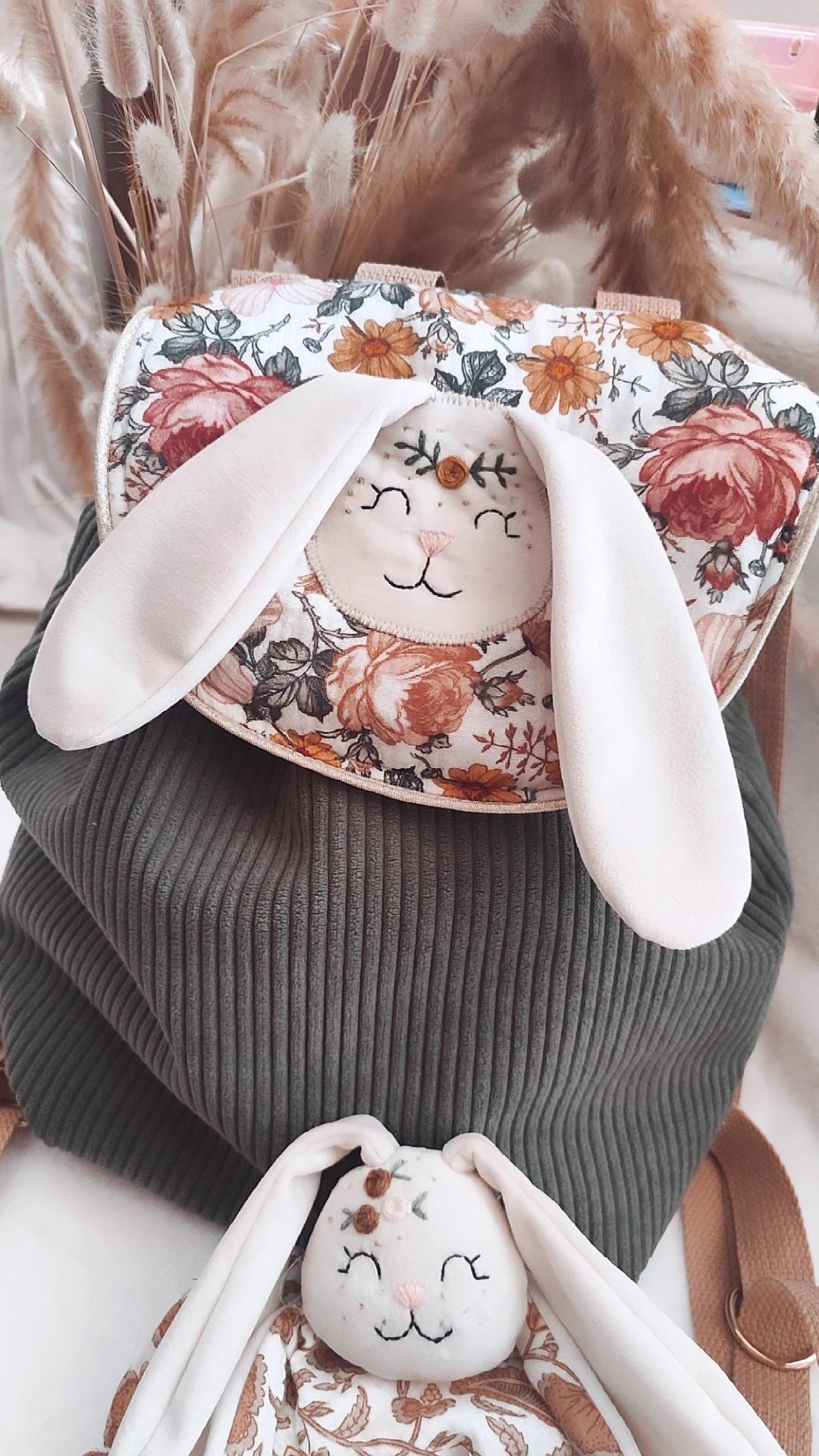 Sac à dos maternelle personnalisable – Modèle Lapin Grace en tissu fait main