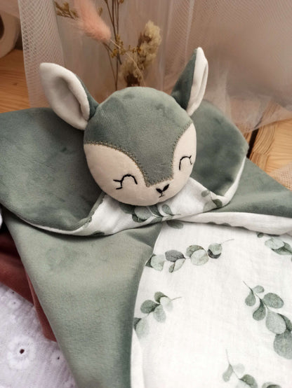 Doudou Rosie rêveuse version Jade  -  doudou fait main personnalisé