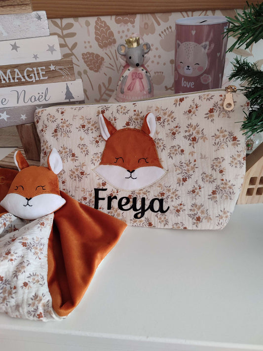 Trousse de toilette bébé à applique renard - modèle personnalisable
