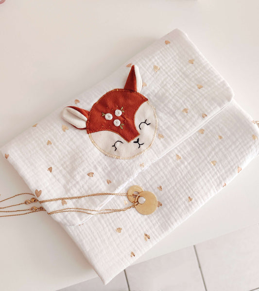 Trousse de beauté - pochette à bijoux- modèle dispo blanc et or applique rosie