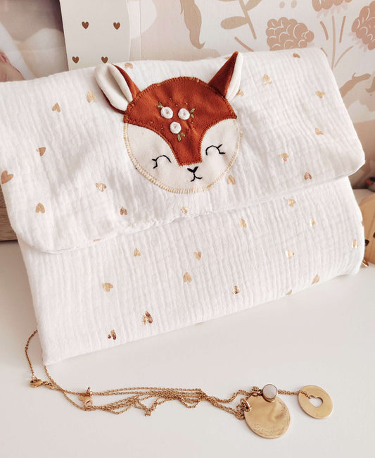 Trousse de beauté - pochette à bijoux- modèle dispo blanc et or applique rosie