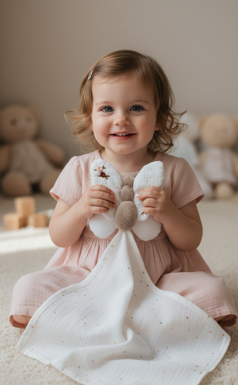 Doudou papillon Joy personnalisé – Fait main en France
