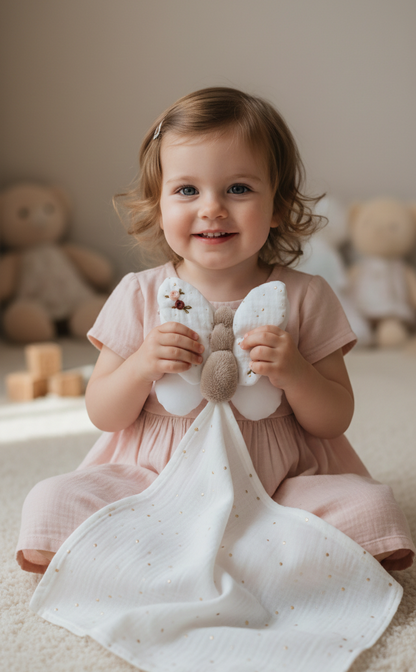 Doudou papillon Joy personnalisé – Fait main en France
