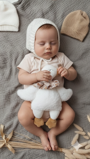 Doudou P'tite Oie  - doudou fait main personnalisé  - Messagère de paix, l’oie symbolise la fidélité et le réconfort