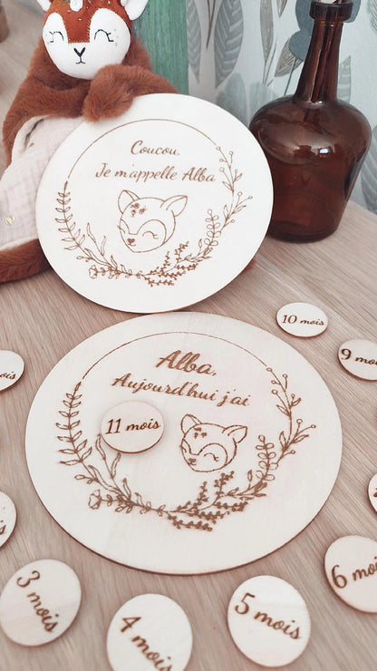 Plaque annonce naissance Prénom+ animal personnalisable