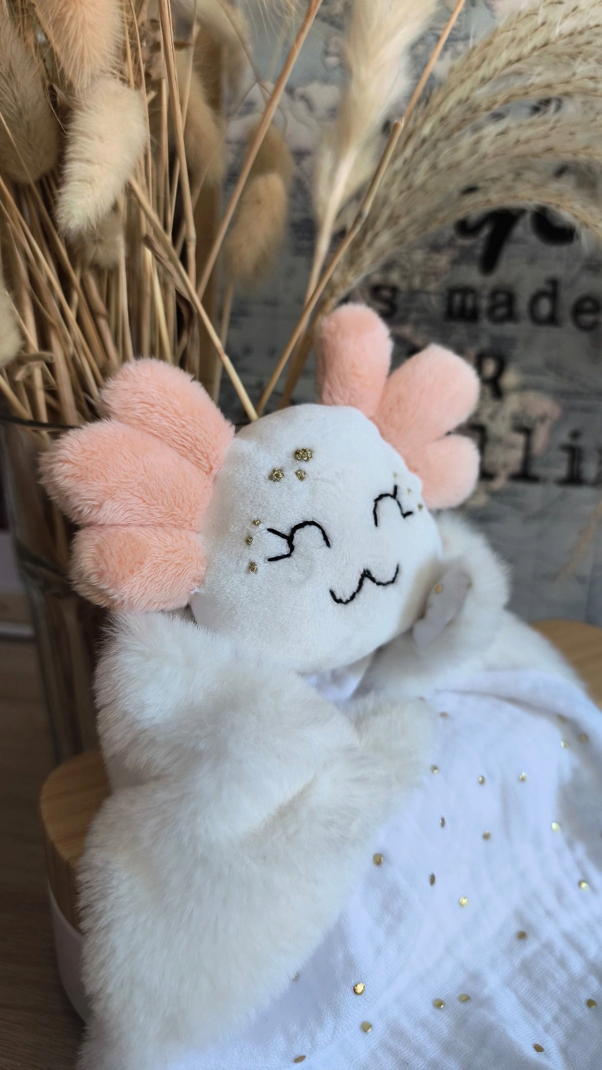 Doudou Axolotl - modèle personnalisable fait main