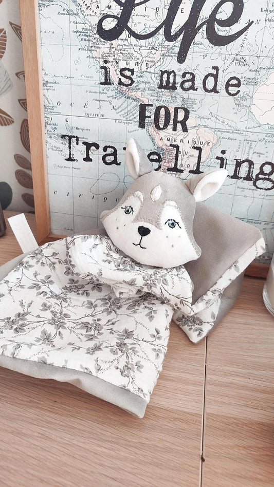 Doudou Snow le Husky - doudou fait main personnalisé