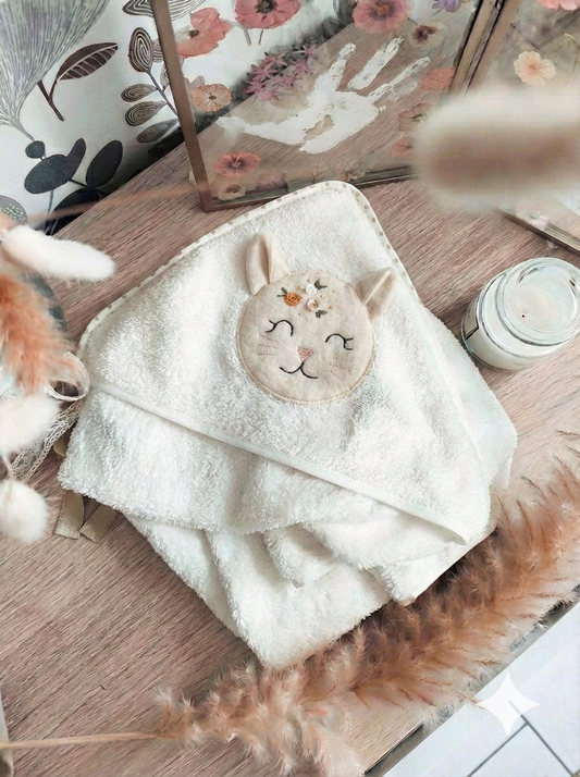 Cape de bain à applique animal chat - modèle personnalisable