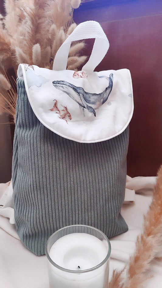Sac à dos crèche/ maternelle  – Modèle baleine en tissu fait main