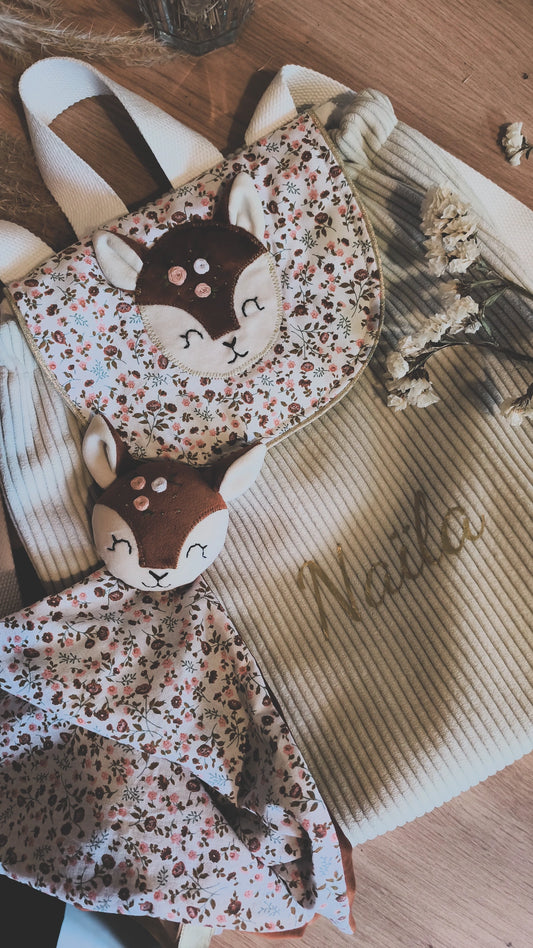 Sac à dos enfant maternelle Biche Rosie – Modèle personnalisable cousu main