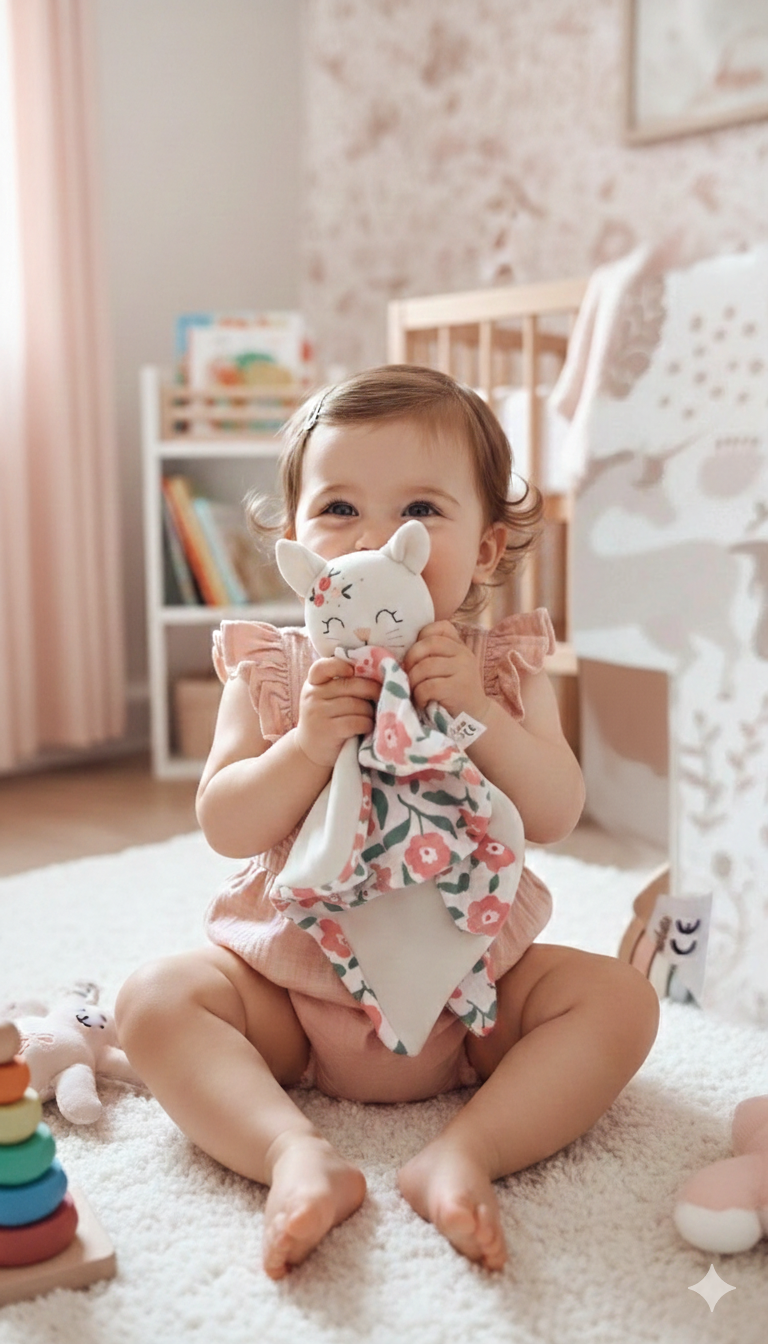 Doudou chat Luna - doudou personnalisé fait main - protection, d’intuition et de réconfort