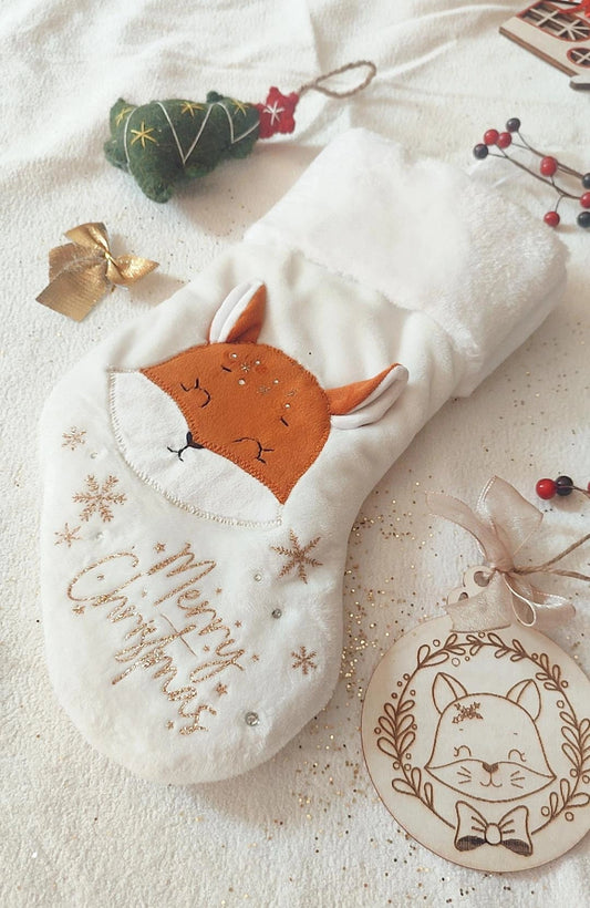 Chaussette de Noël modèle Léonard le Renard  - Personnalisable