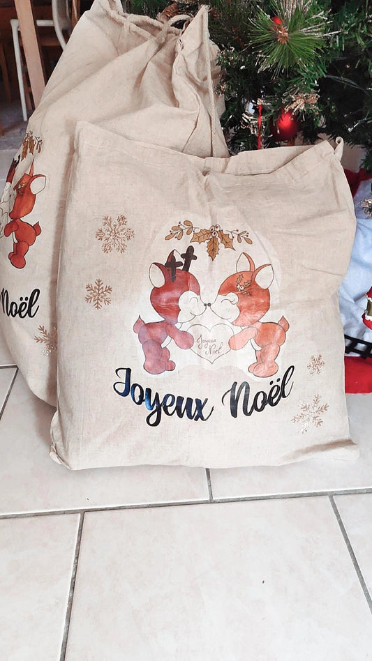 ✨ Hotte de Noël en toile de coton – modèle Rosie et Séraphin petit modèle dispo✨