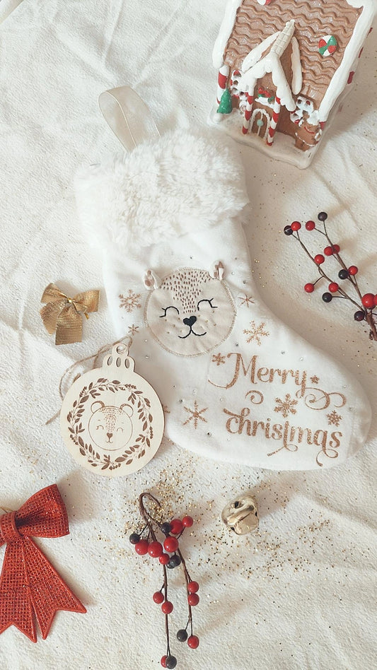 Chaussette de Noël modèle Savanah le léopard  - Personnalisable