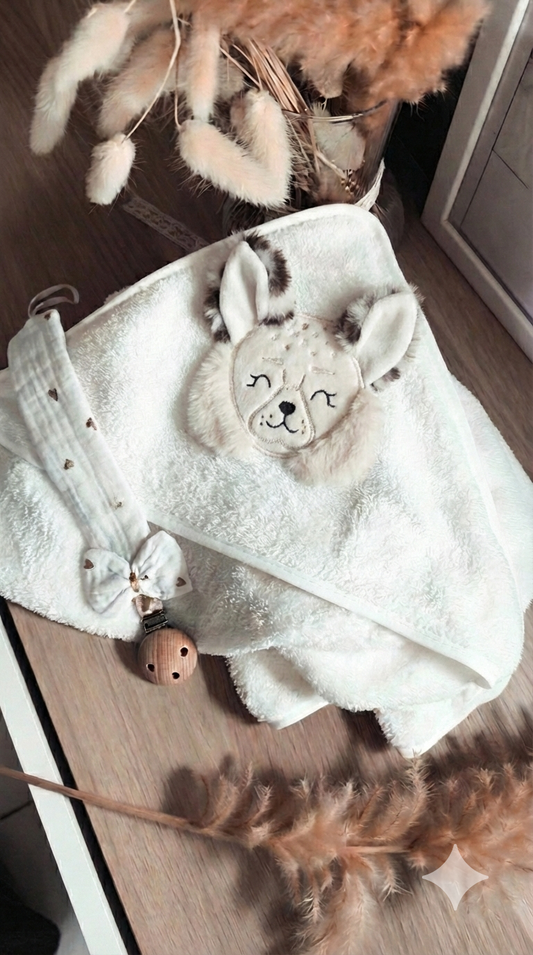 Cape de bain à applique animal lynx - modèle personnalisable