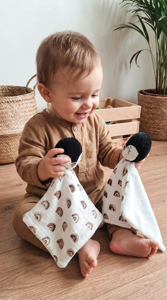 Doudou Pingouin Pingui - doudou fait main personnalisé -