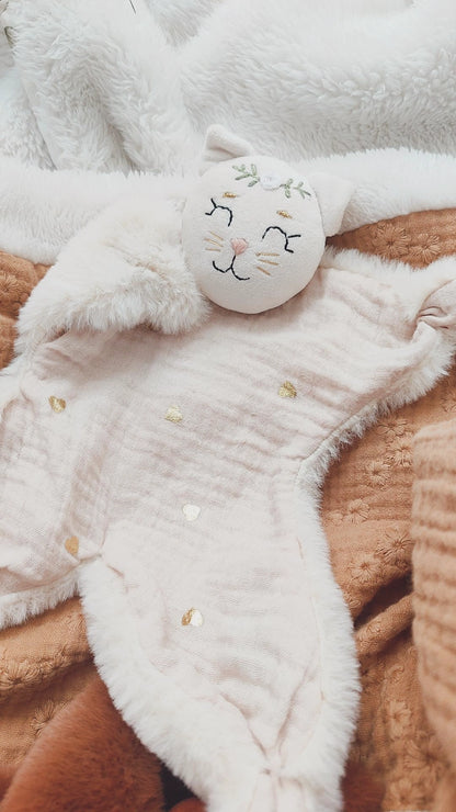 Doudou chat écru - modèle coeur or beige disponible