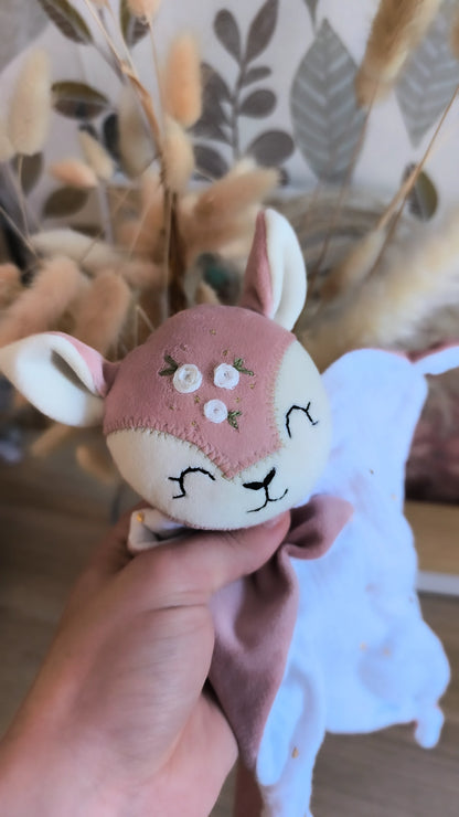 Doudou Biche Rose  disponible -  grand modèle Blanc et Or