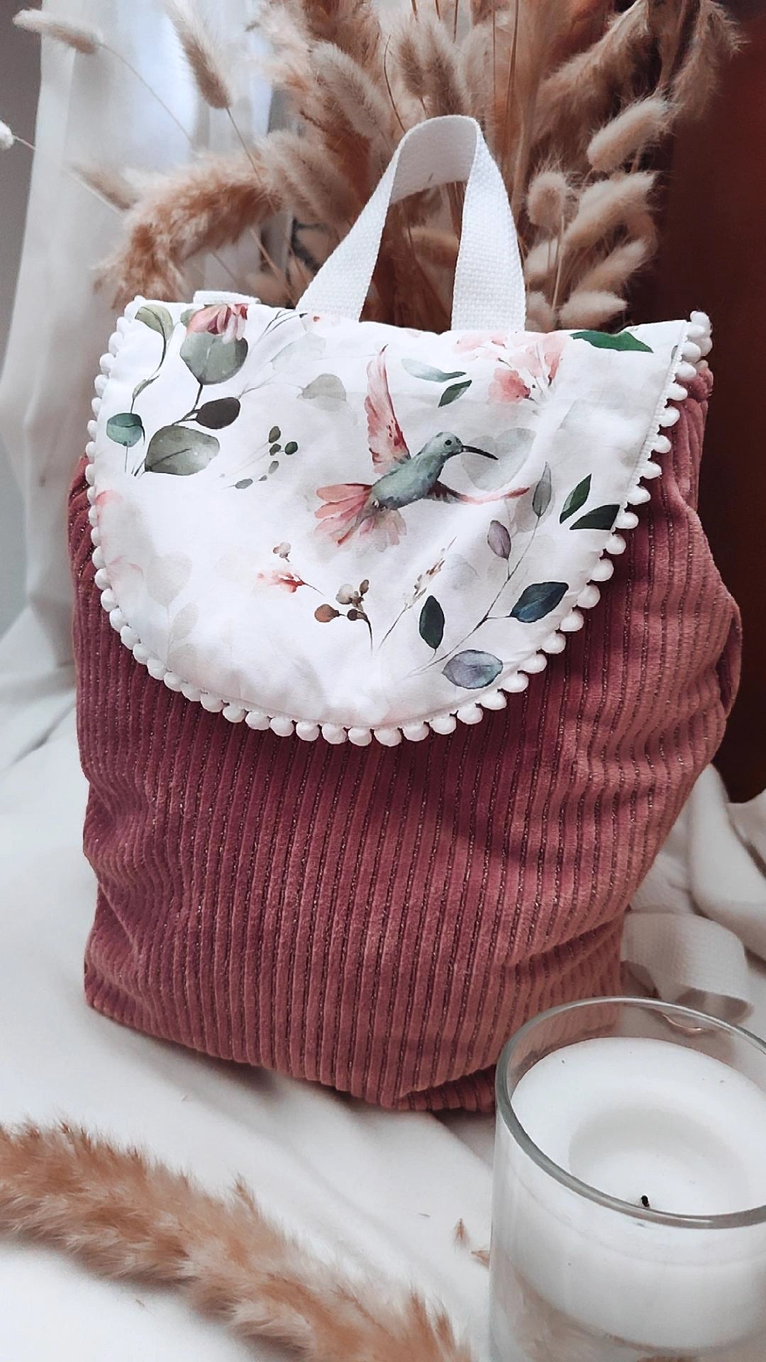 Sac à dos crèche / maternelle  – Modèle colibri en tissu fait main