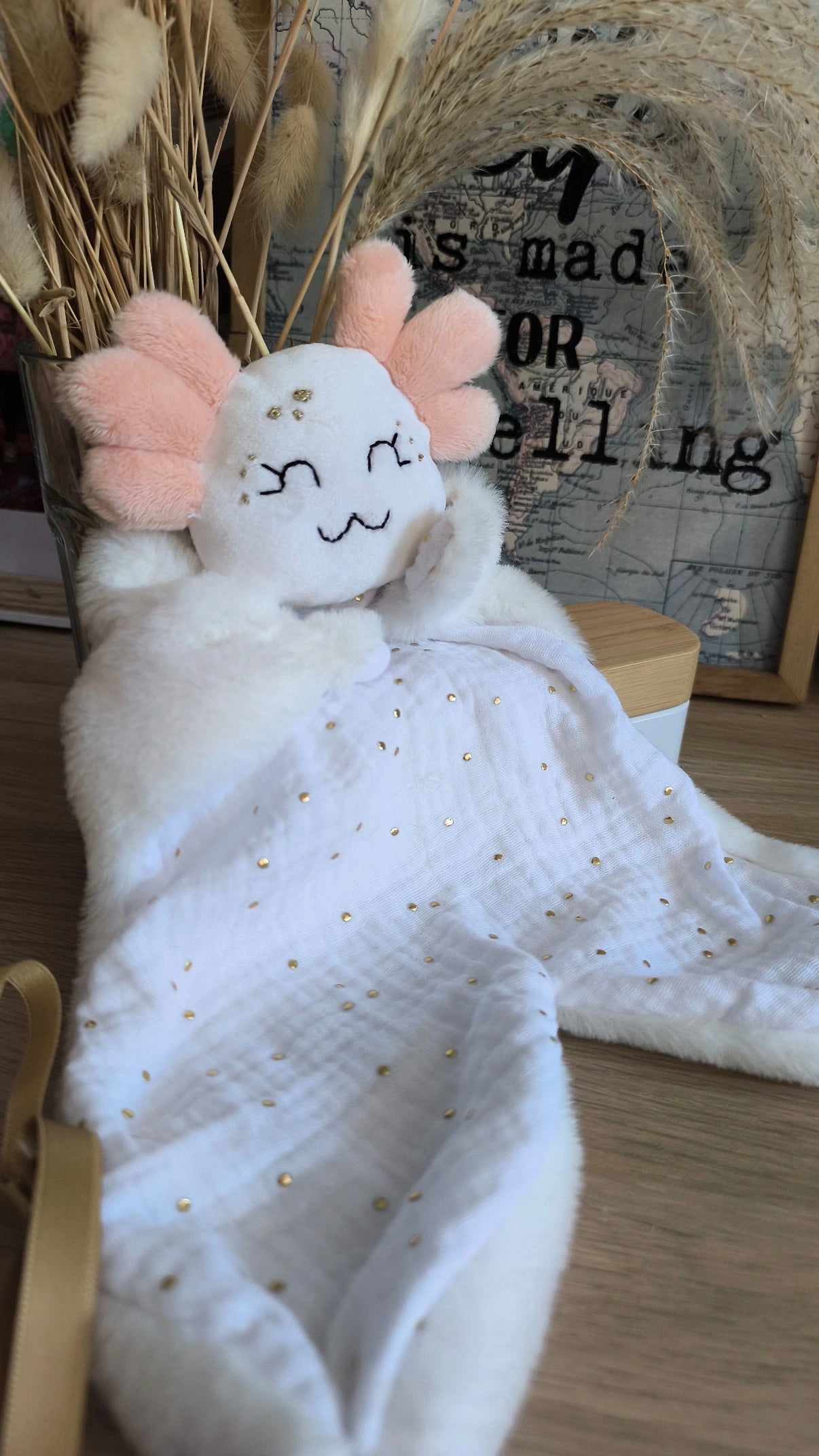 Doudou Axolotl - modèle personnalisable fait main